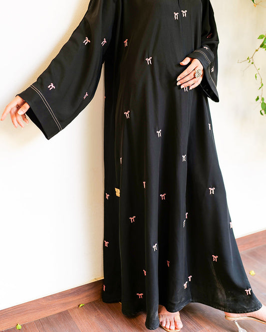 Coquette Abaya Bow Embroidery Abaya 🎀 (Imported) (Korean Prada)