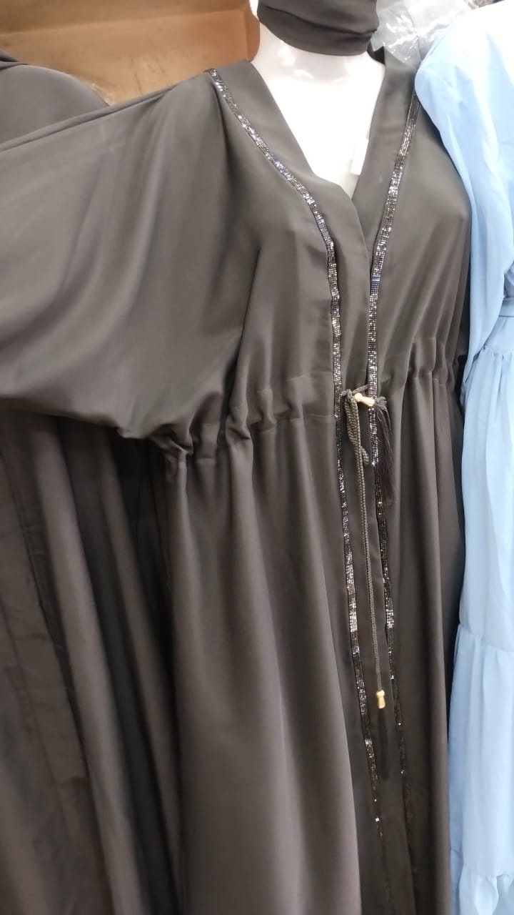 Rosy Smoked Sleeves Open Abaya Imported Nida Fabric