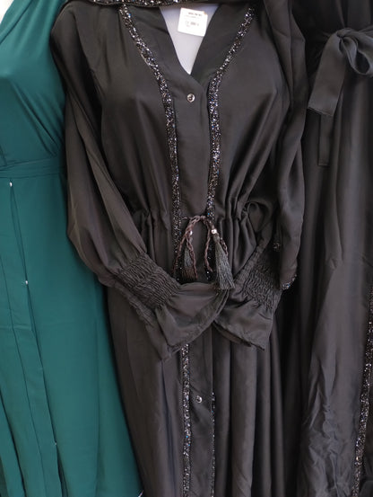 Rosy Smoked Sleeves Open Abaya Imported Nida Fabric