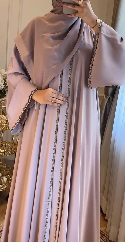 Kaynat Abaya Cutwork Diamind Stone Lace Abaya Korean Prada Fabric Abaya (Pink)