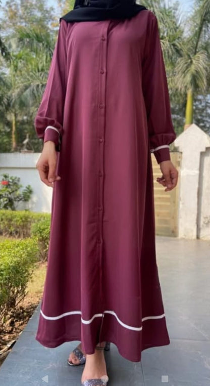 Basic Cuffed Abaya Pipen Abaya Front Open Abaya