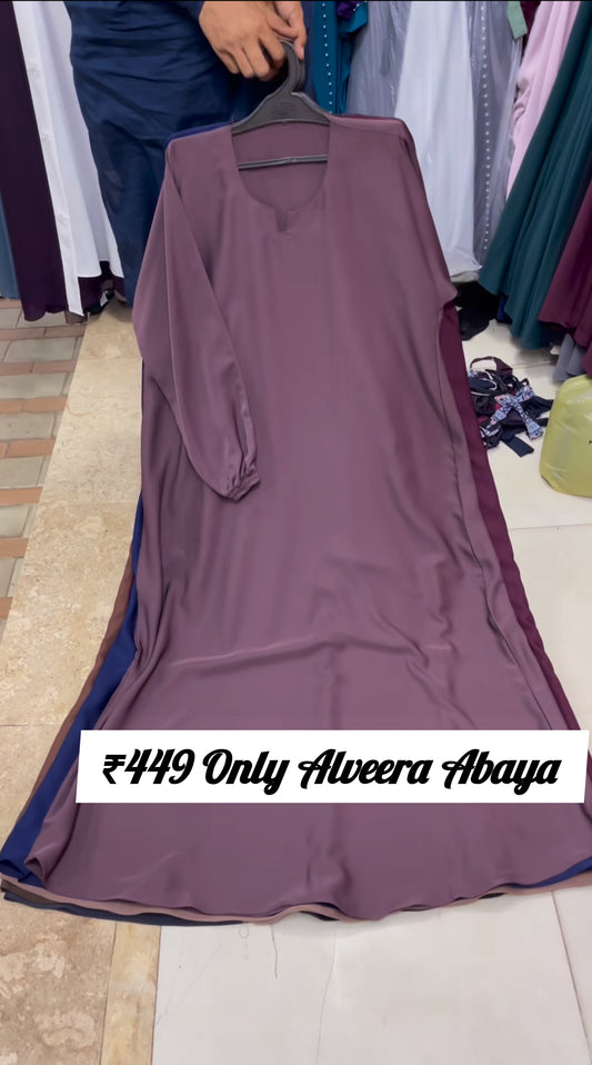 Alveera Abaya Basic Elasticated Sleeves Abaya Nida Fabric Abaya