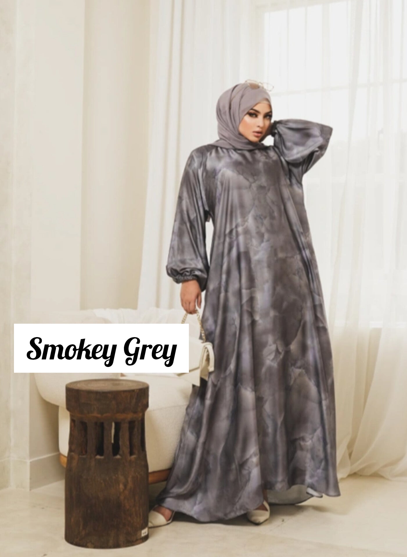 Ashley Print Abaya Elastic Sleeves Abaya 3D Printed Abaya