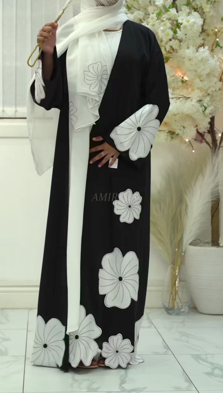 Floral Dream Abaya Flower Patch 2pc Abaya Korean Prada Fabric (UAE) (Imported)