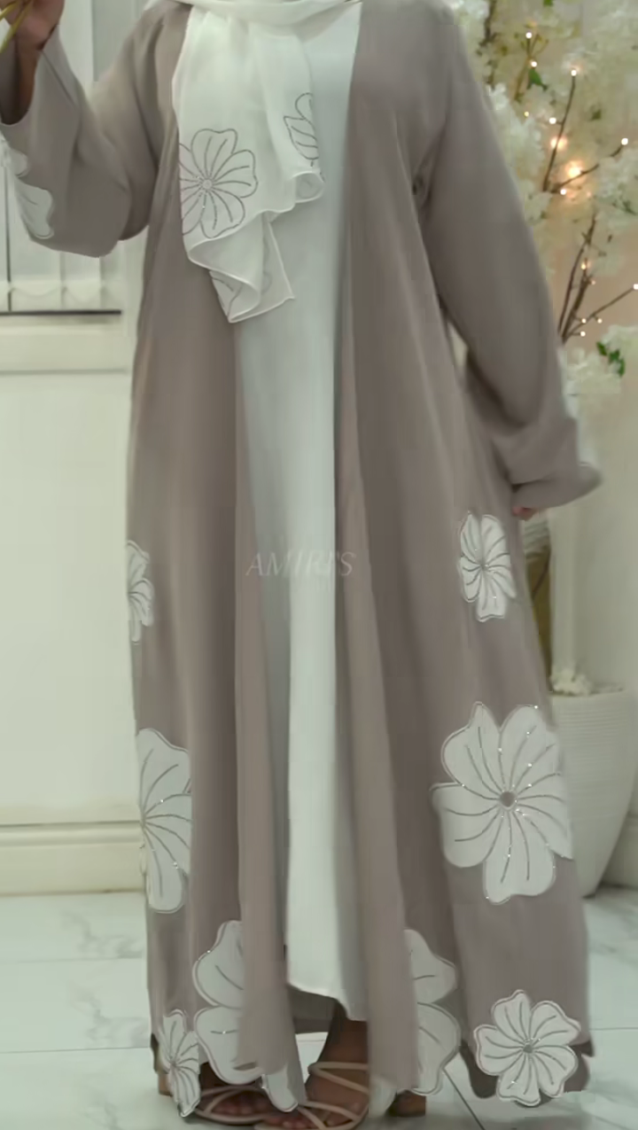 Floral Dream Abaya Flower Patch 2pc Abaya Korean Prada Fabric (UAE) (Imported)