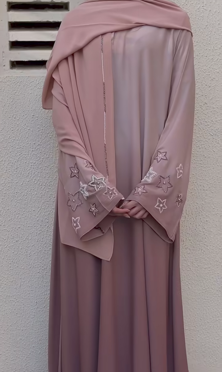 ✨ Star Abaya Turkey Handwork Abaya in Peach Shade ❤️ (Imported Prada Fabric) (Korean)