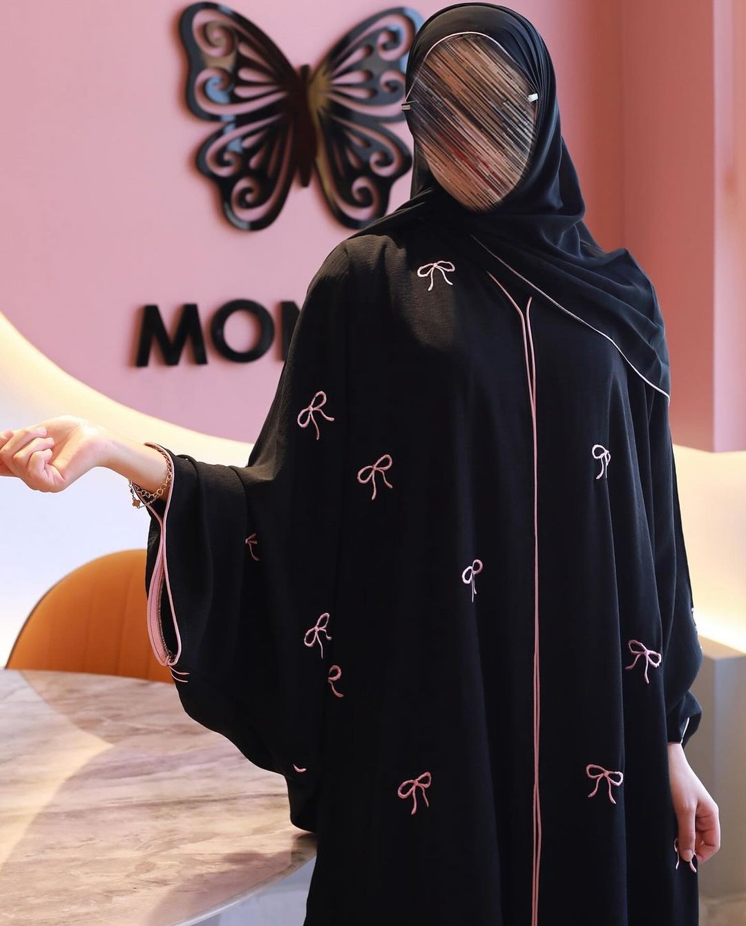 Turkiye 🎀🎗️Coquette Abaya Bow Embroidery Kaftan Abaya 🎀 (Imported) (Korean Nida)