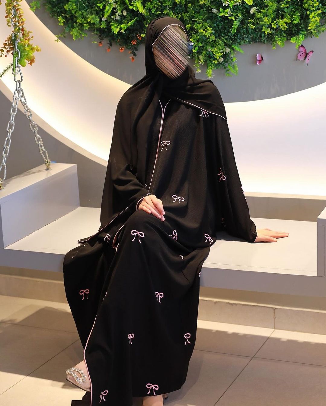 Turkiye 🎀🎗️Coquette Abaya Bow Embroidery Kaftan Abaya 🎀 (Imported) (Korean Nida)