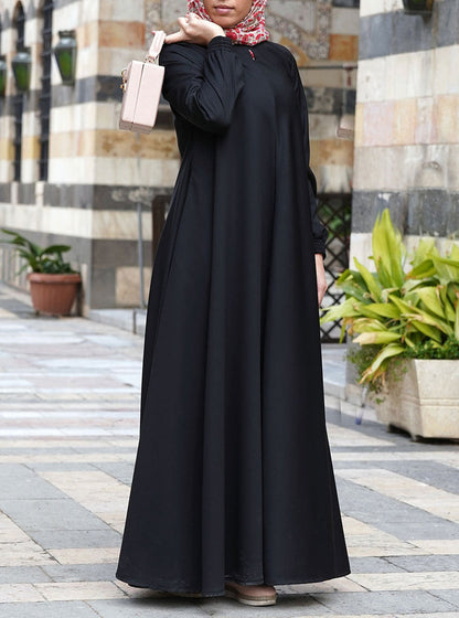 Raghiba Abaya Basic Elasticated Sleeves Abaya Firdous Fabric Abaya (Black) 🖤