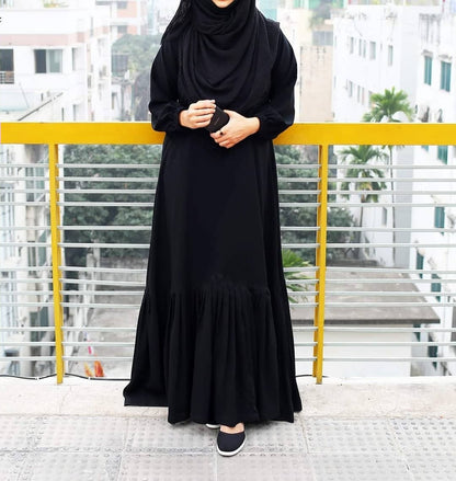 Elastic Sleeves Abaya Bottom Pleated Abaya Nida Fabric Abaya