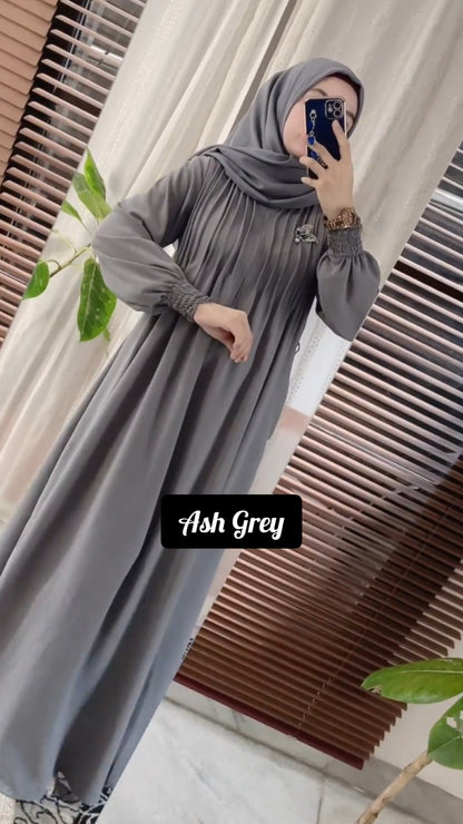 Nousheen Abaya  Pintex Abaya Smoked Sleeves Abaya (Imported)